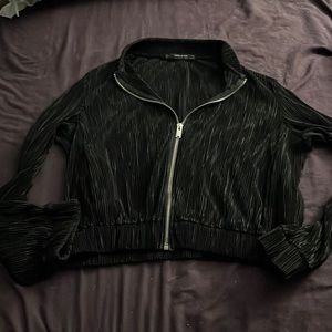 Zip up cropped black designer jacket by Zara
